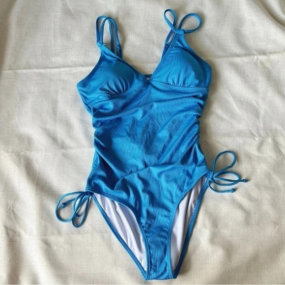 Ribbed One Piece Swimsuit Tummy Control High Cut Bathing Suit V Neck bikini - Picture 7 of 13